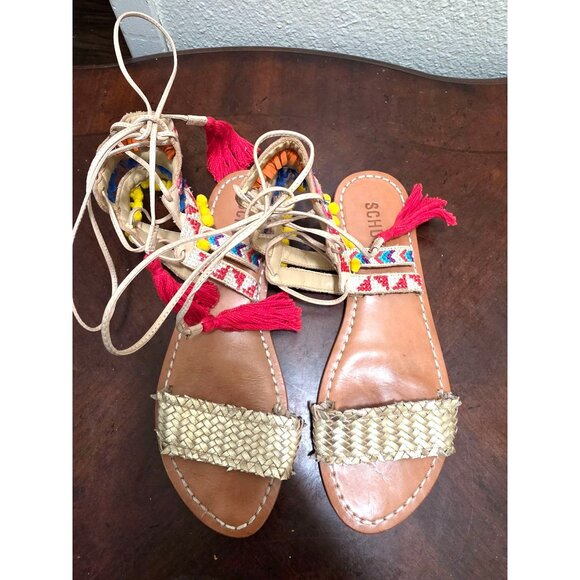 Schutz Women's Boho Gladiator Sandals With Woven Strap & Colorful Tassel Details - Picture 3 of 10